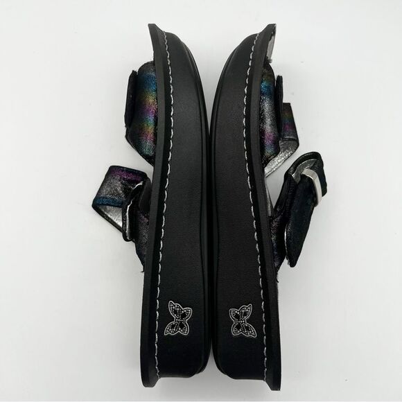 Alegria Karmen Black Metallic Rainbow Leather Slip On Slide Platform Sandals 38 - Picture 5 of 13